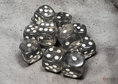 Translucent Smoke/white 16mm d6 Dice Block (12 dice)